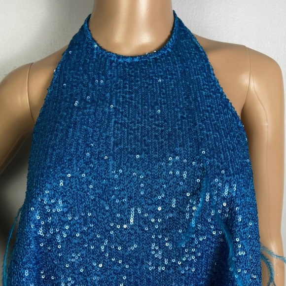 NEW RONNY KOBO BLUE SEQUIN EMBELLISHED HALTER TOP - Picture 3 of 8